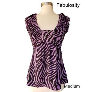 Women's Sleeveless Blouse Y2K Embellished Purple Black Print Medium NWOT